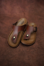 Men’s Leather Buckle Sandals with Tan Sole Stylish & Comfortable - Light Brown-7 Man